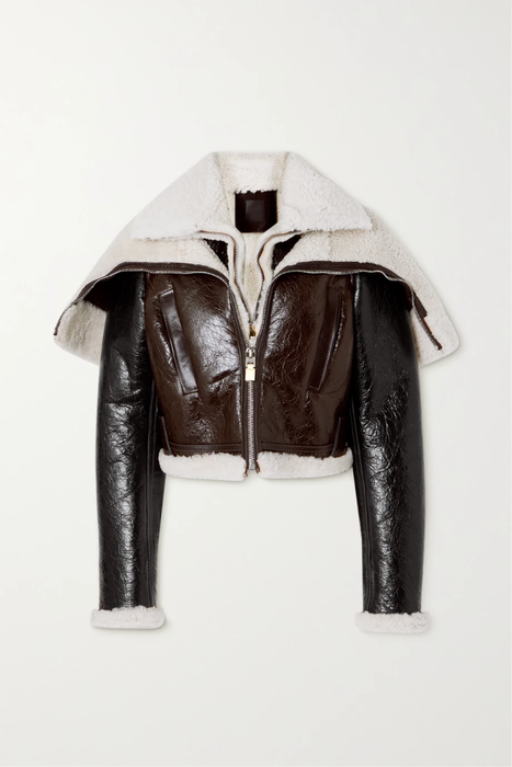 유럽직배송 지방시 GIVENCHY Cropped layered crinkled glossed-leather and shearling jacket 16114163151087318