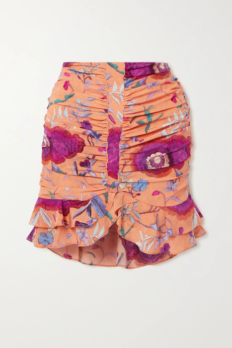 유럽직배송 이자벨마랑 미니스커트 ISABEL MARANT Milendi ruffled ruched printed silk-blend crepe mini skirt 25185454455638602