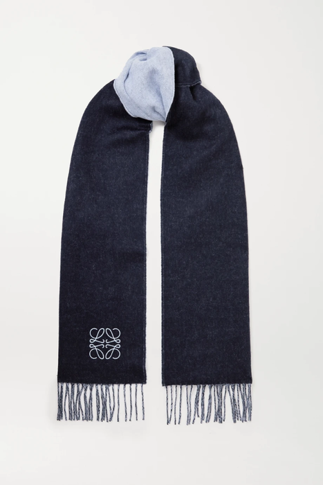 유럽직배송 로에베 LOEWE Fringed logo-embroidered two-tone wool and cashmere-blend scarf 19971654707057079