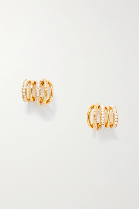 유럽직배송 PACHAREE Five Strands gold-plated pearl hoop earrings 30629810019790189
