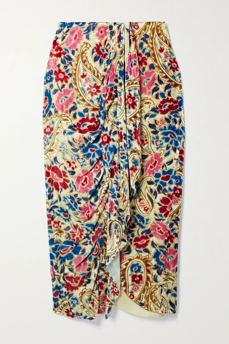 유럽직배송 이자벨마랑 ISABEL MARANT Breenea draped floral-print velvet midi skirt 13452677153166386
