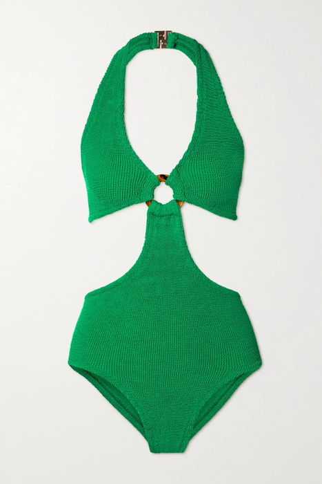 유럽직배송 훈자지 HUNZA G + NET SUSTAIN Ursula embellished cutout metallic seersucker swimsuit 27086482324475151
