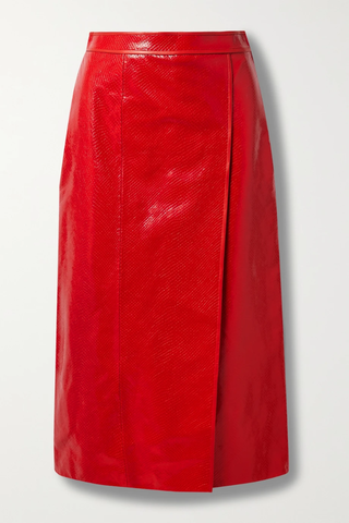 유럽직배송 구찌 스커트 GUCCI Love Parade wrap-effect snake-effect leather midi skirt 1647597289517321