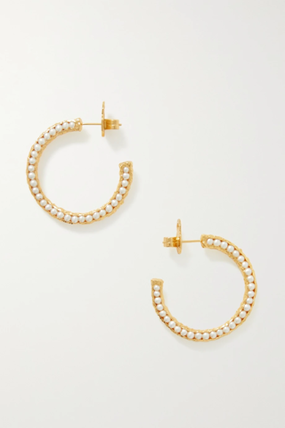 유럽직배송 PACHAREE Silh Mini gold-plated pearl hoop earrings 1647597282948426